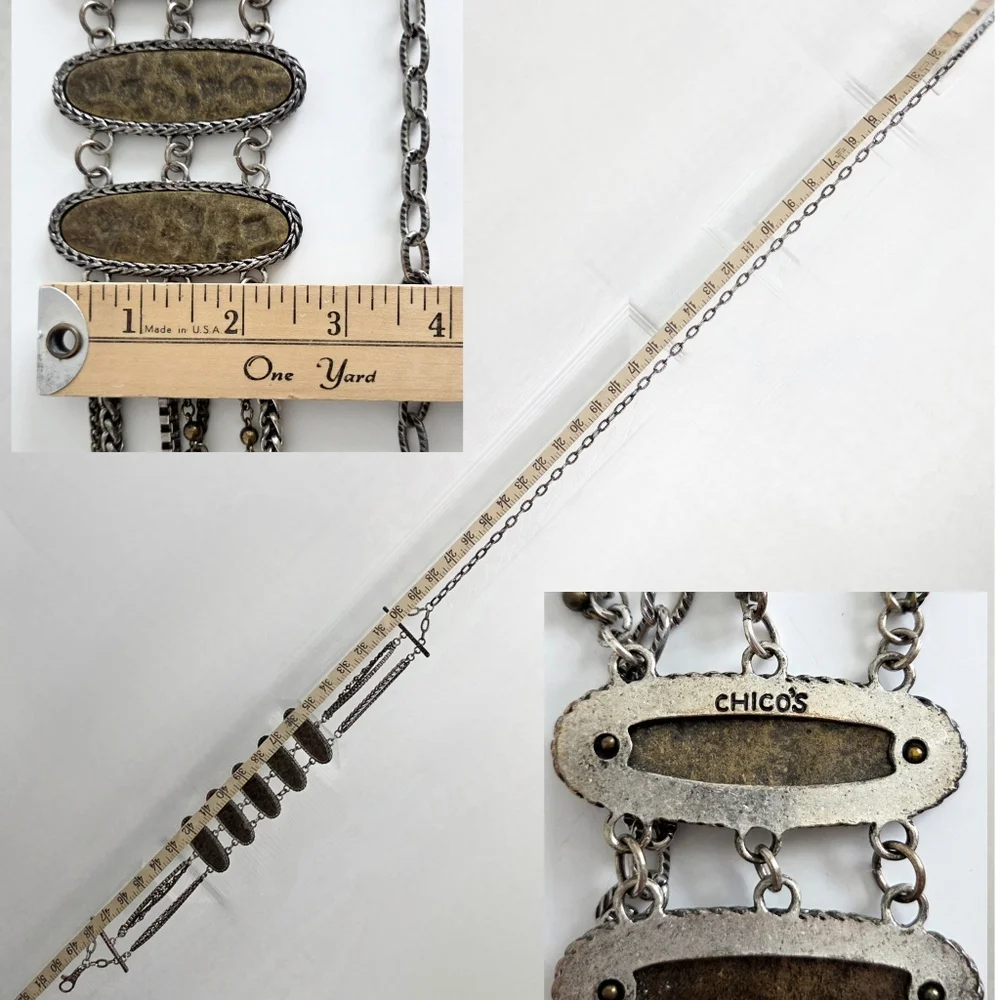 Chico's Wide Multi Chain Belt With Hammered Bronze Front Panels